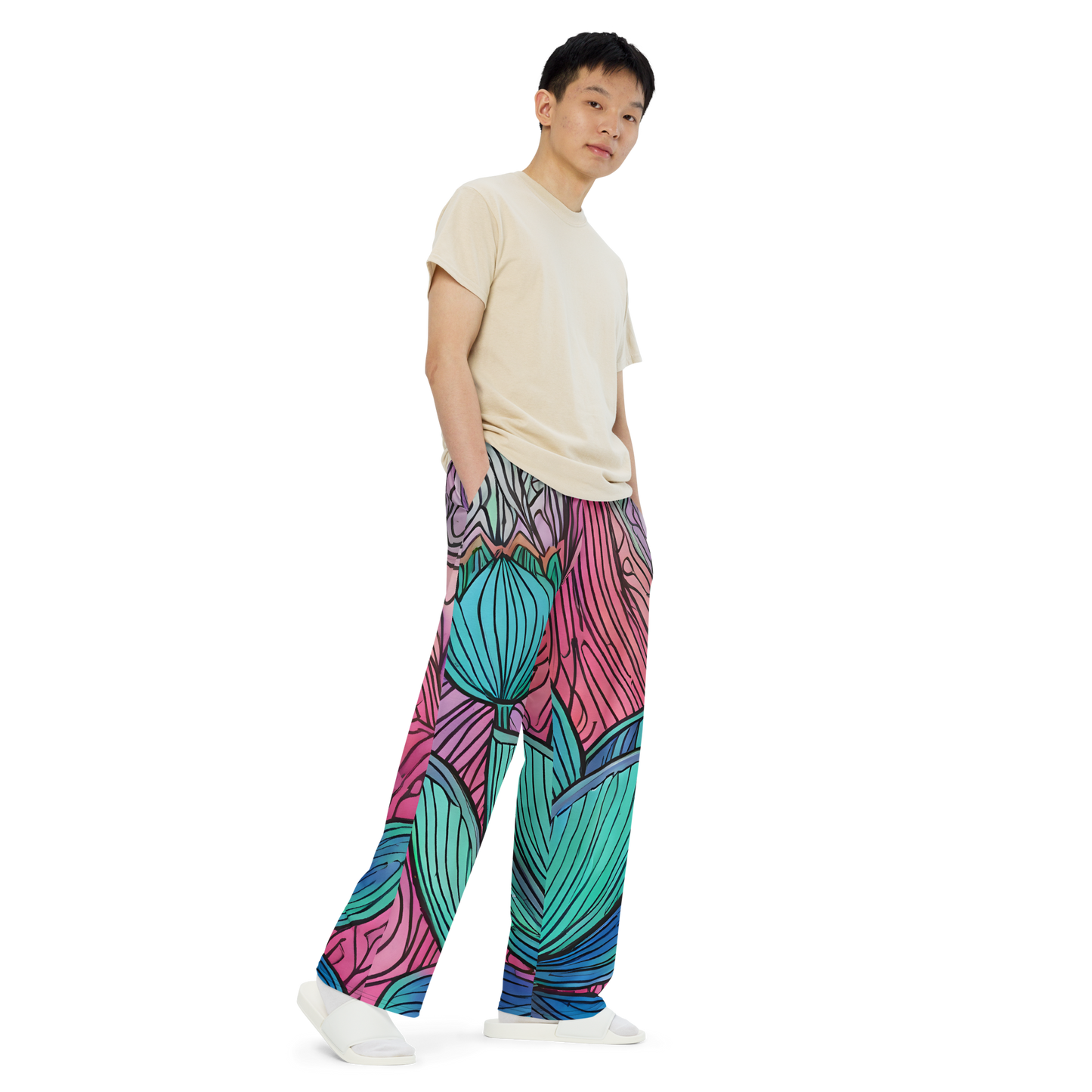 All-over print unisex wide-leg pants_Lotus