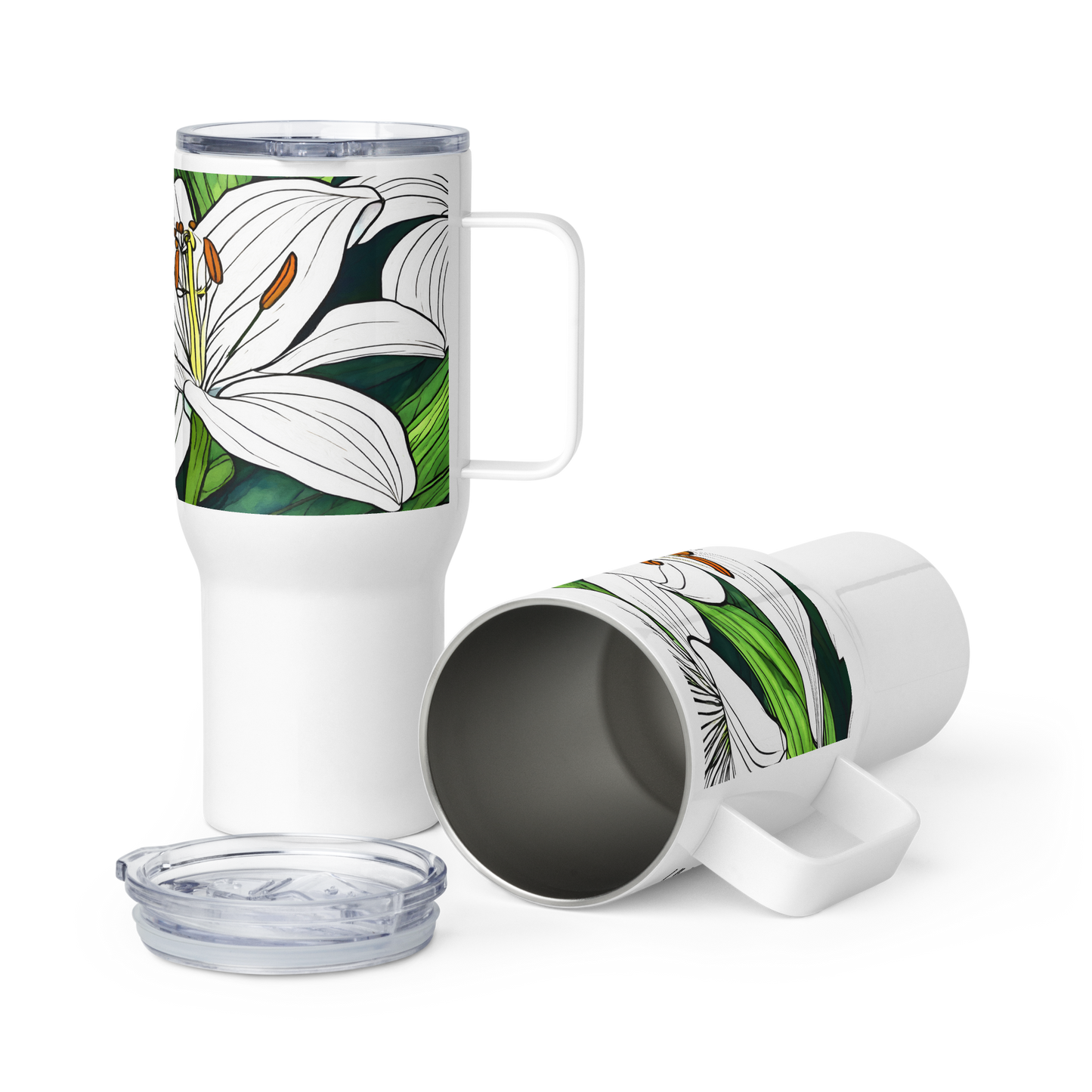 Travel mug with a handle_White Lily