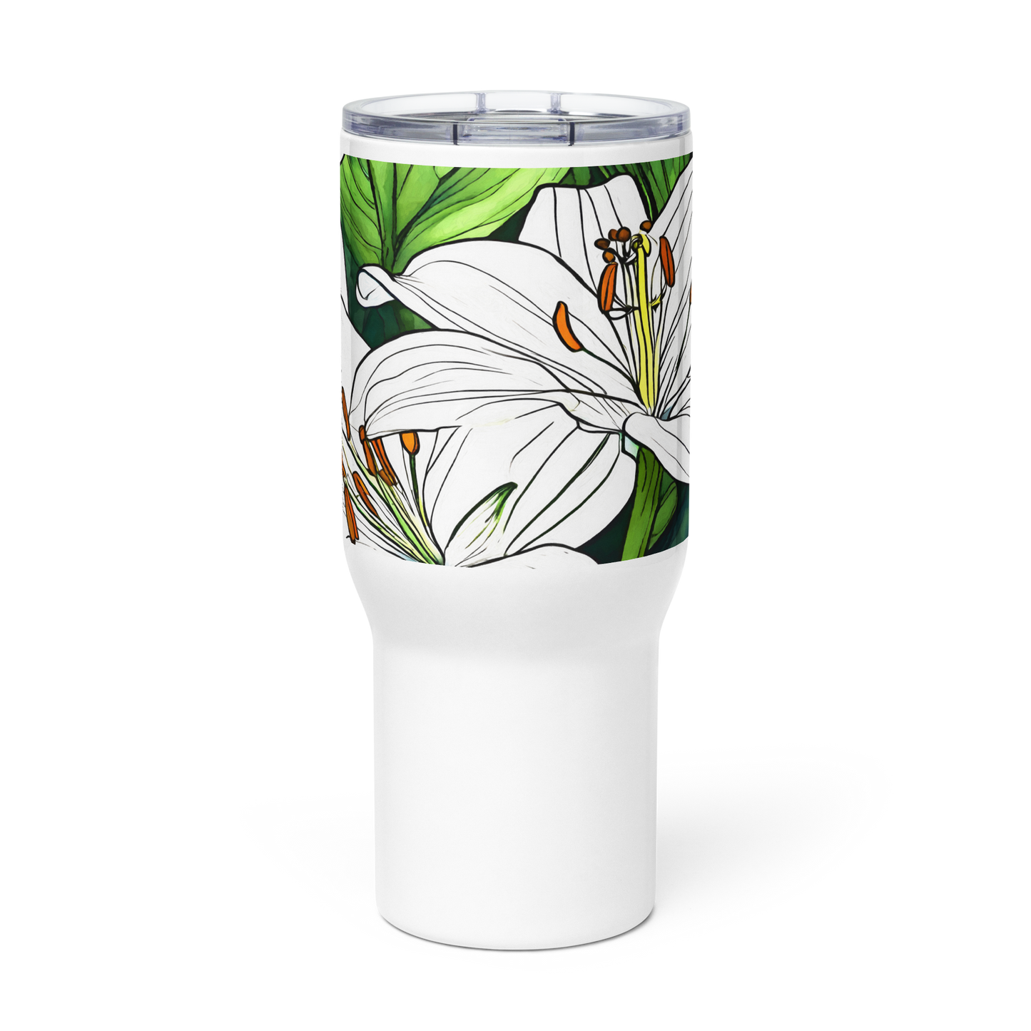 Travel mug with a handle_White Lily