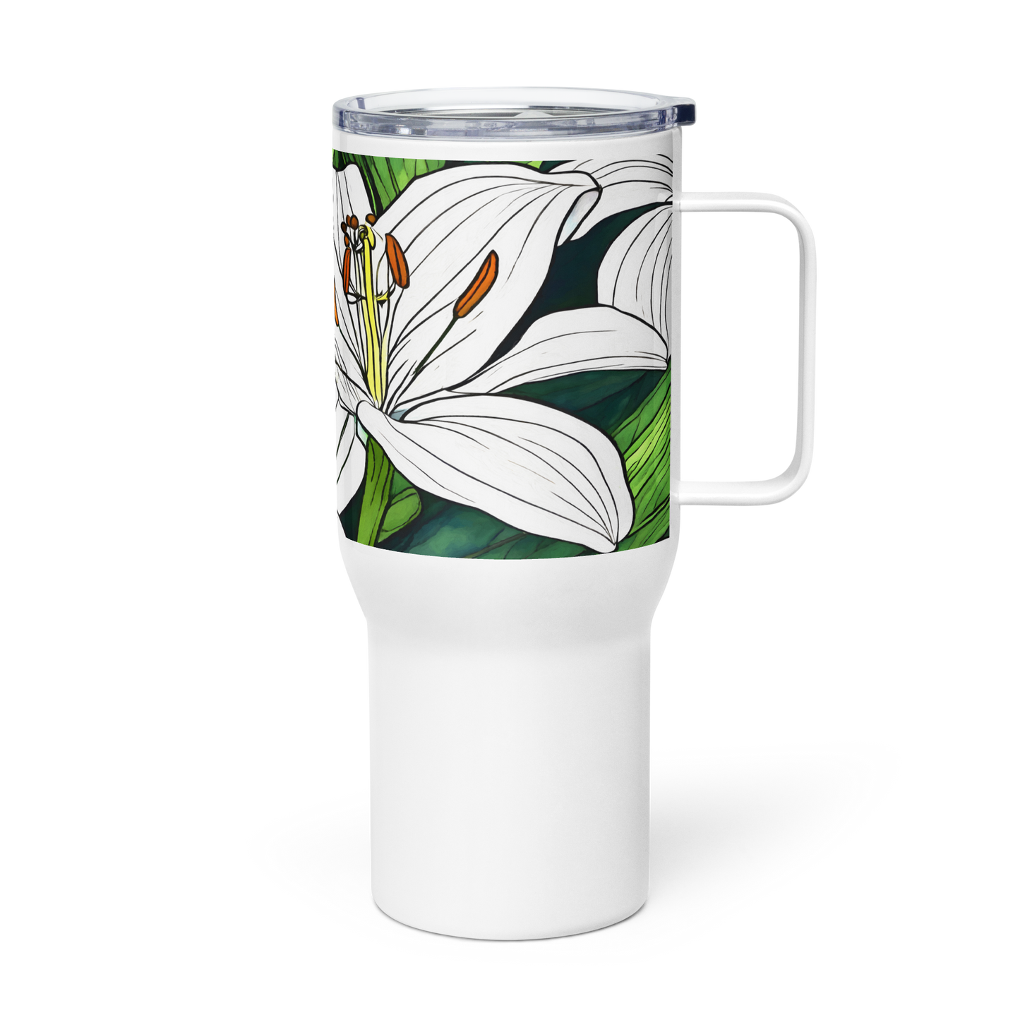 Travel mug with a handle_White Lily