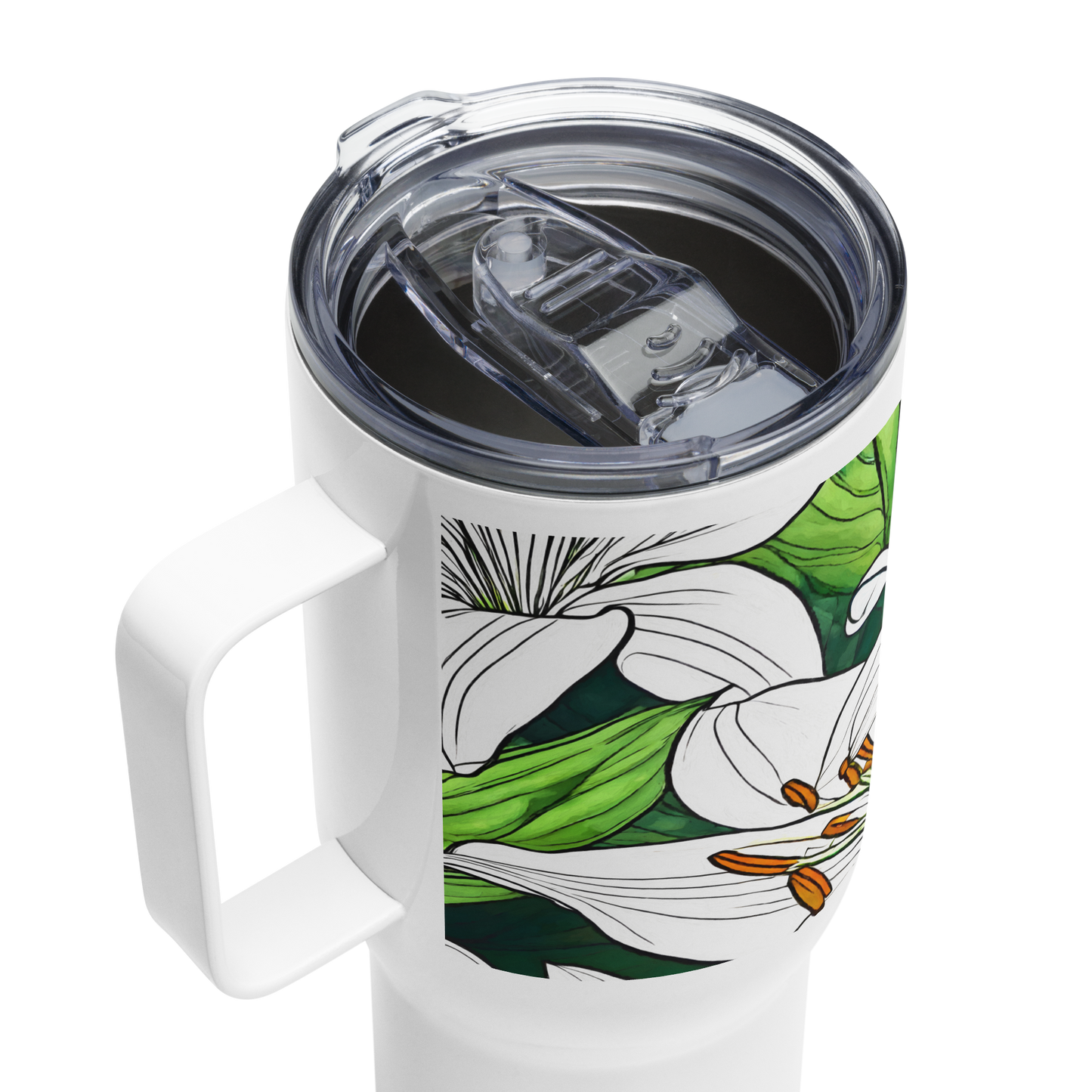 Travel mug with a handle_White Lily
