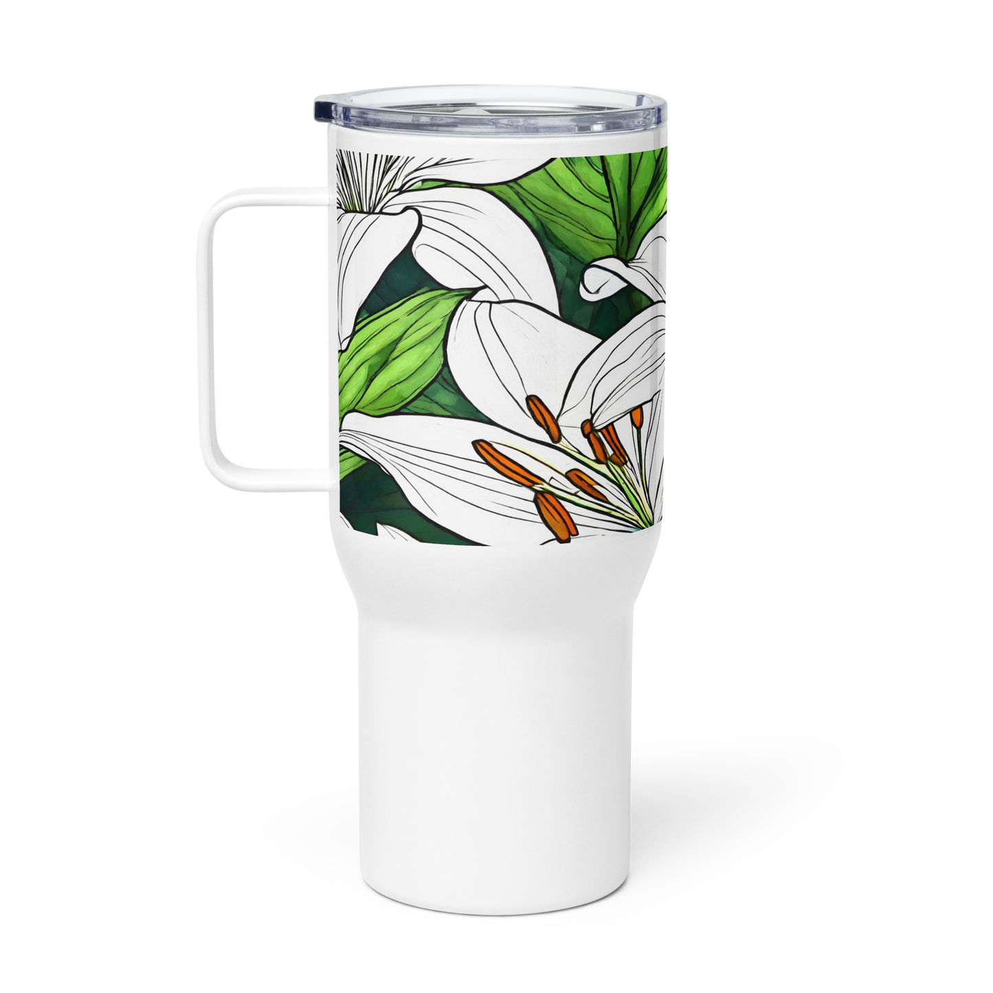 Travel mug with a handle_White Lily