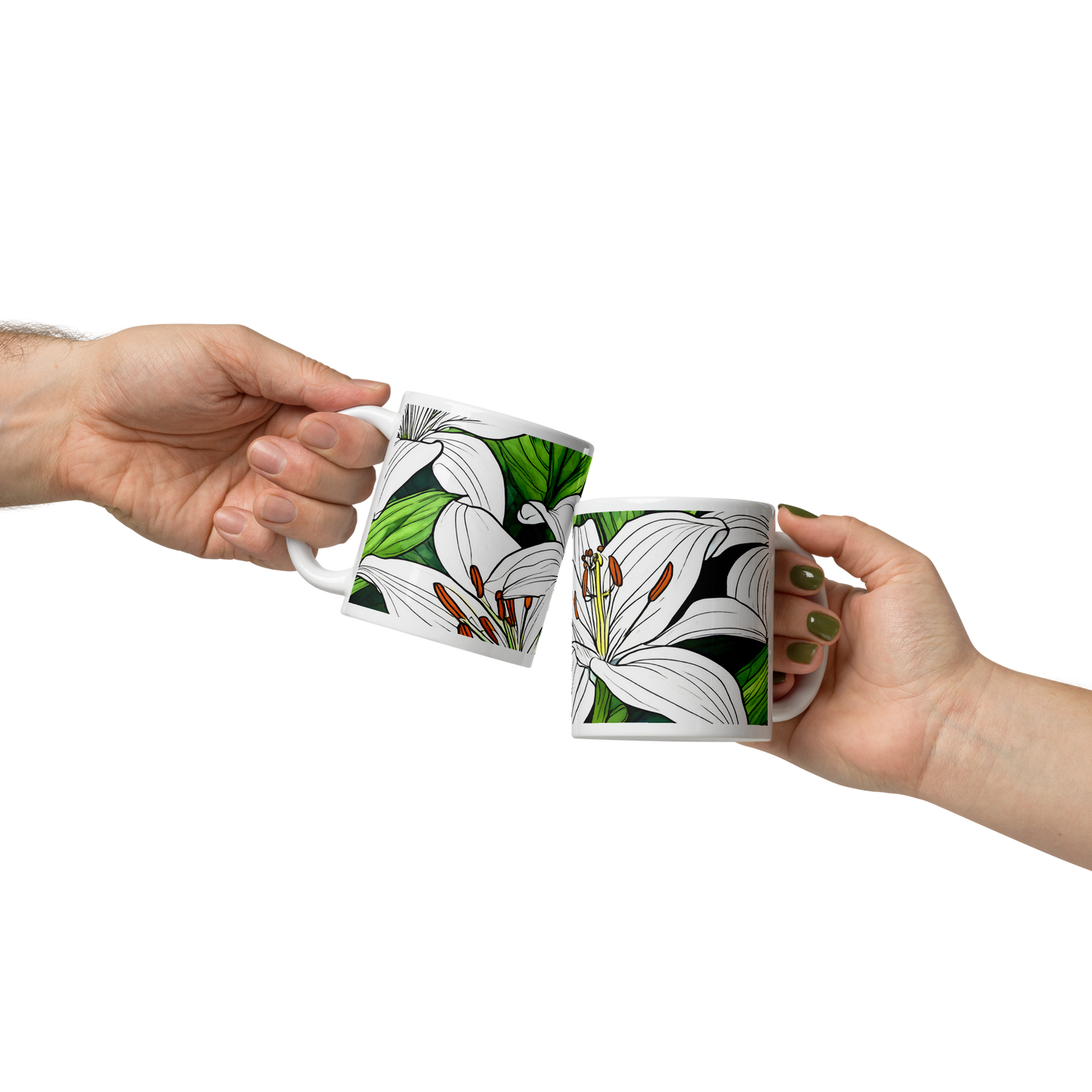 White glossy mug_Whiet Lily