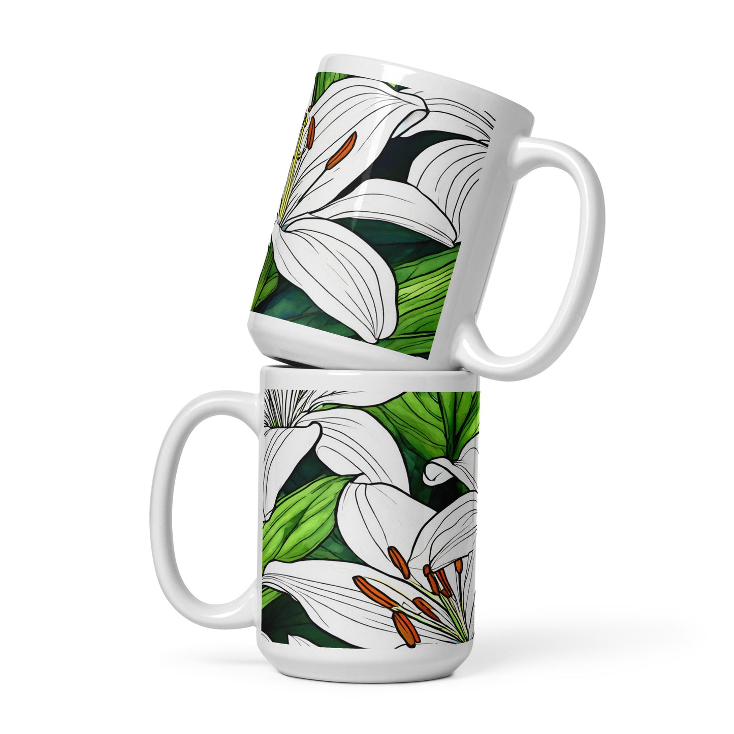White glossy mug_Whiet Lily