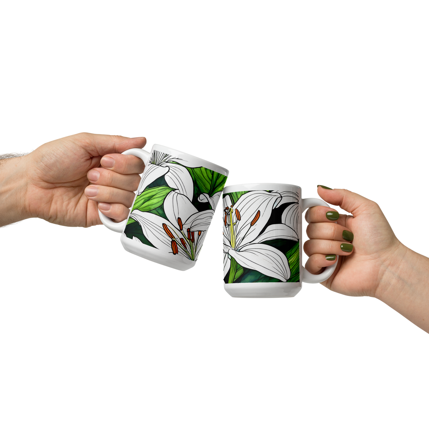 White glossy mug_Whiet Lily