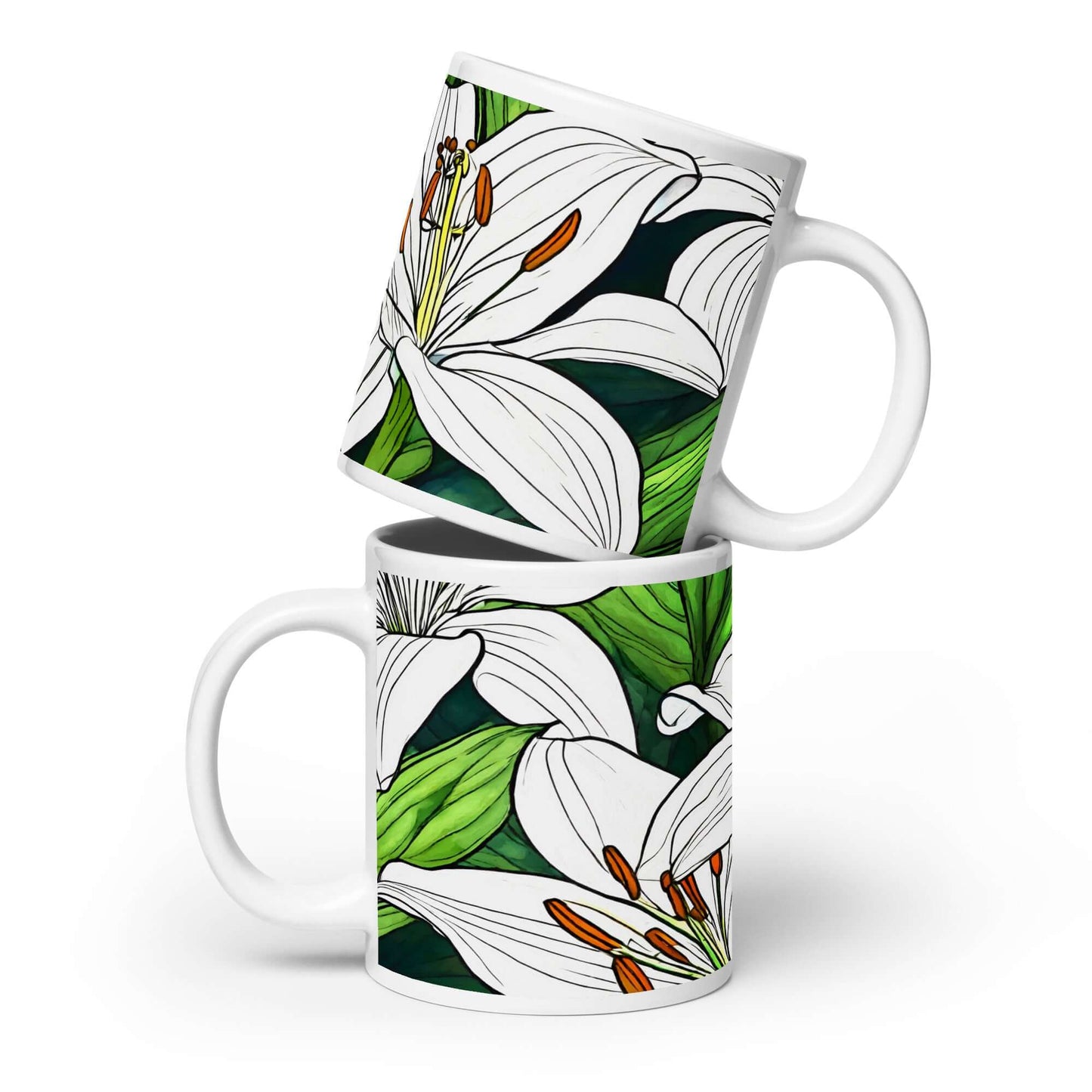 White glossy mug_Whiet Lily