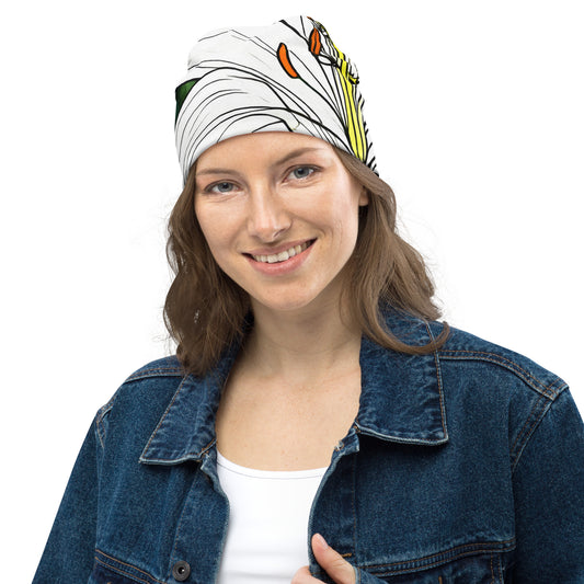 All-Over Print Beanie_White Lily