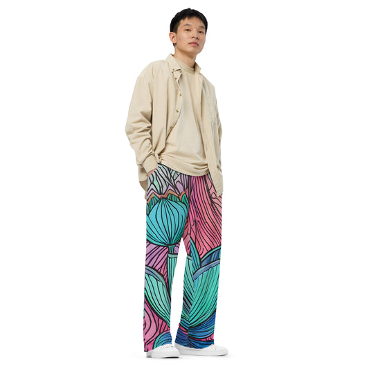 All-over print unisex wide-leg pants_Lotus