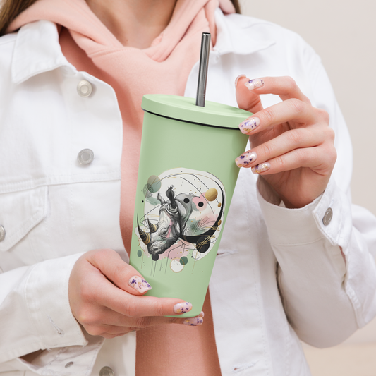 Go alone like a rhinoceros_Insulated tumbler with a straw