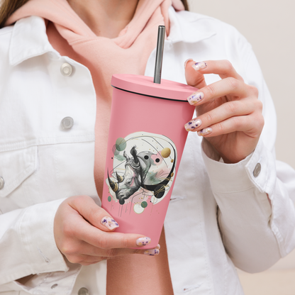 Go alone like a rhinoceros_Insulated tumbler with a straw