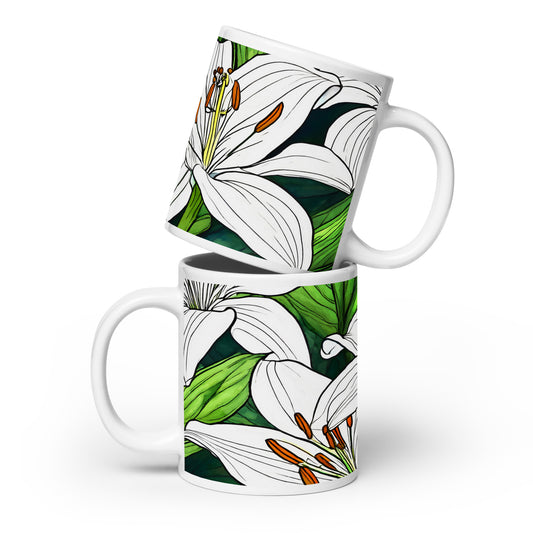 White glossy mug_Whiet Lily