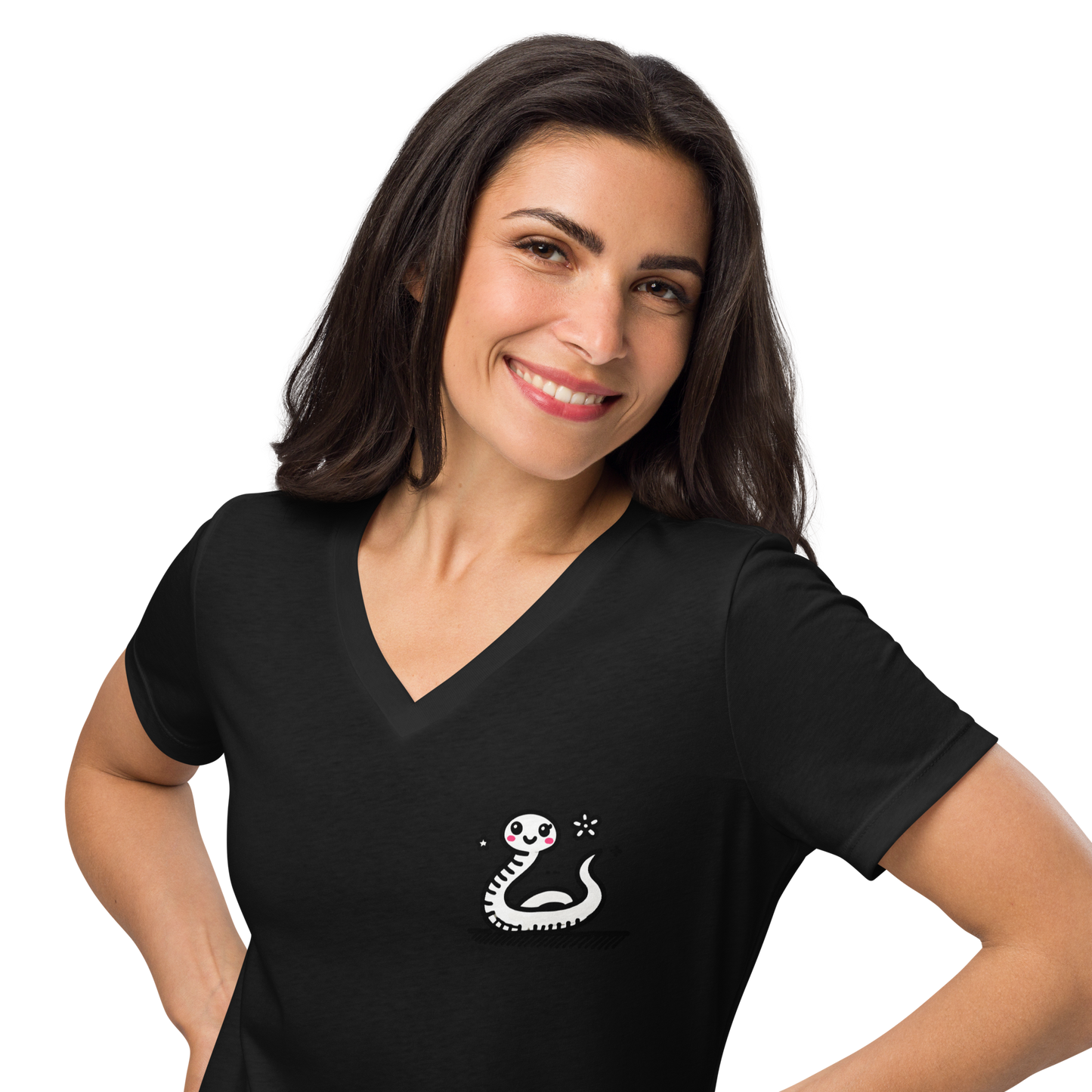 Women’s relaxed v-neck t-shirt_Humorous Snake